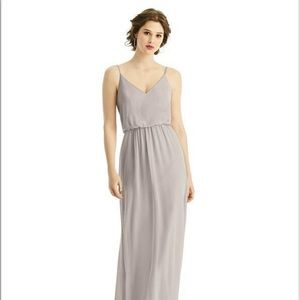 Taupe V-Neck Blouson Bodice Chiffon Maxi Dress